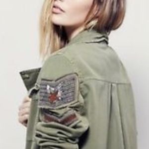 Free People army green embellished military XS